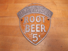Load image into Gallery viewer, RICHARDSON ROOT BEER 5c Original Old Embossed Metal Soda Drink Advertising Sign
