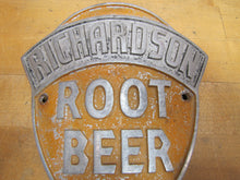 Load image into Gallery viewer, RICHARDSON ROOT BEER 5c Original Old Embossed Metal Soda Drink Advertising Sign
