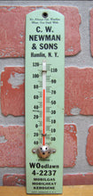 Load image into Gallery viewer, C W NEWMAN &amp; SONS HAMLIN NY MOBILGAS MOBILHEAT KEROSENE Old Wooden Advertising Thermometer Sign Mobil D D S WOODSIDE 77 NY

