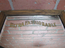 Load image into Gallery viewer, HOWARD HATS ULTRA FASHIONABLE Antique Turn of Century Haberdashers Clothiers Advertising Reverse on Glass Bevel Edge Mirror Sign Wooden Frame TOC ROG

