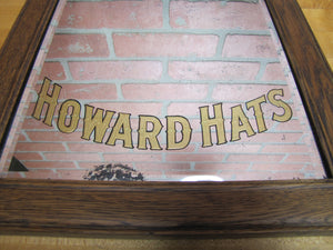 HOWARD HATS ULTRA FASHIONABLE Antique Turn of Century Haberdashers Clothiers Advertising Reverse on Glass Bevel Edge Mirror Sign Wooden Frame TOC ROG