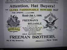 Load image into Gallery viewer, HOWARD HATS ULTRA FASHIONABLE Antique Turn of Century Haberdashers Clothiers Advertising Reverse on Glass Bevel Edge Mirror Sign Wooden Frame TOC ROG
