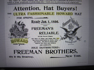 HOWARD HATS ULTRA FASHIONABLE Antique Turn of Century Haberdashers Clothiers Advertising Reverse on Glass Bevel Edge Mirror Sign Wooden Frame TOC ROG