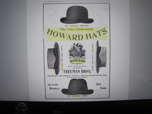 HOWARD HATS ULTRA FASHIONABLE Antique Turn of Century Haberdashers Clothiers Advertising Reverse on Glass Bevel Edge Mirror Sign Wooden Frame TOC ROG