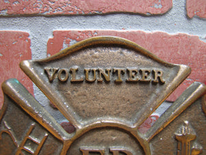 VOLUNTEER FD WHITE PLAINS NY Old Brass Auto Truck Fire Department Plaque Sign Advertising