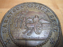 Load image into Gallery viewer, SARATOGA COUNTY SEAL 1866 Old NY Brass Bronze Plaque Marker Sign Advertising New York
