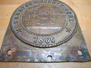 SARATOGA COUNTY SEAL 1866 Old NY Brass Bronze Plaque Marker Sign Advertising New York