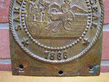 Load image into Gallery viewer, SARATOGA COUNTY SEAL 1866 Old NY Brass Bronze Plaque Marker Sign Advertising New York
