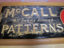 Load image into Gallery viewer, McCALL PATTERNS 10c 15c Antique Reverse on Glass Advertising Sign Wooden Frame early 1900s ROG &#39;All Seams Allowed&#39;
