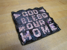 Load image into Gallery viewer, GOD BLESS OUR HOME Old Folk Art Chip Glass Foil Tin Religious Art Plaque Sign
