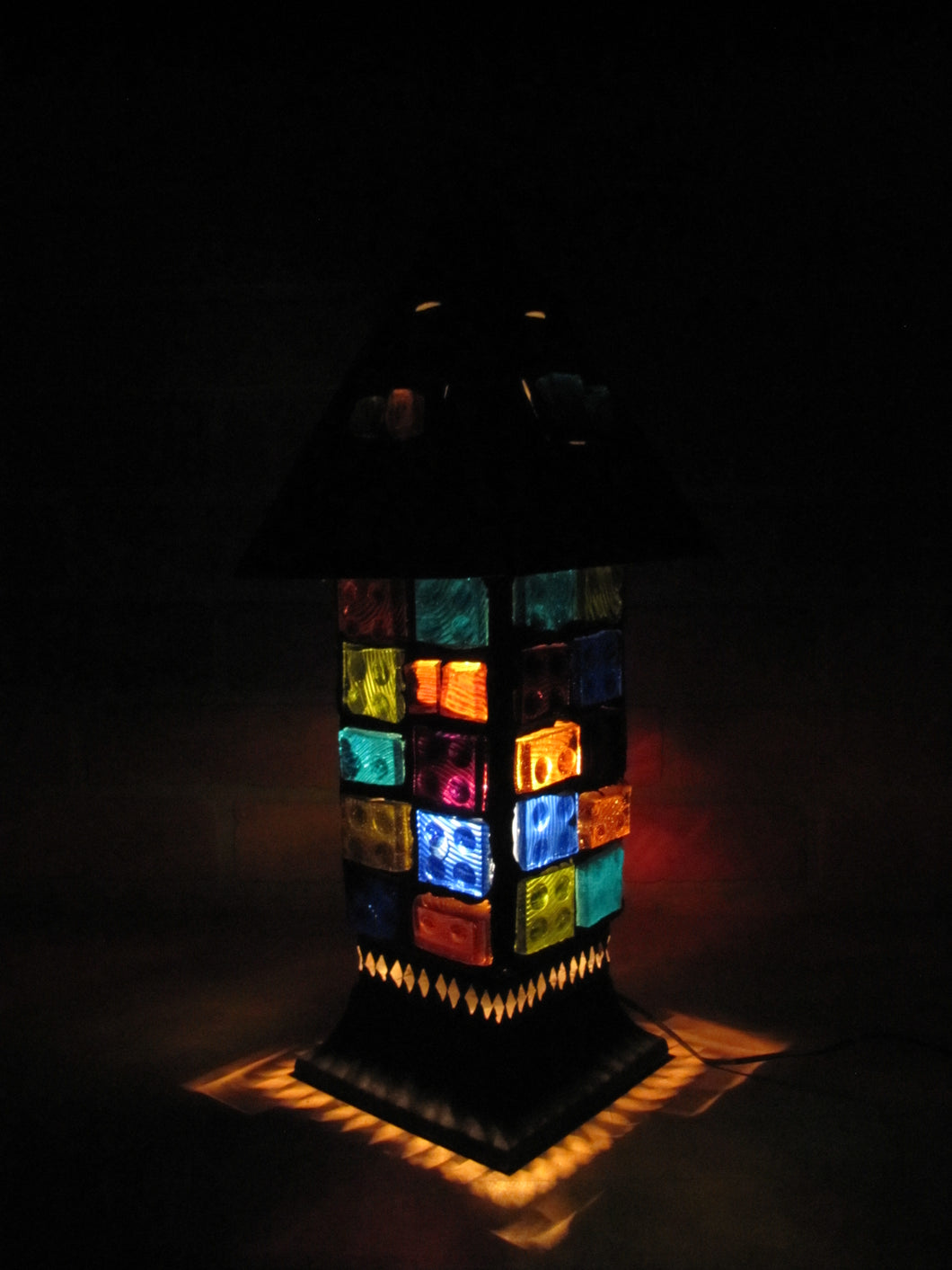 Mid Century Chunk Glass Lamp Multi Color Brutalist Decorative Arts Light