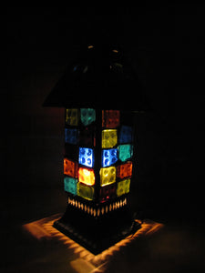 Mid Century Chunk Glass Lamp Multi Color Brutalist Decorative Arts Light