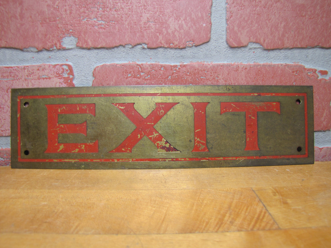 EXIT Antique Brass Sign Impressed Detailed Lettering Store Shop Diner Advertising