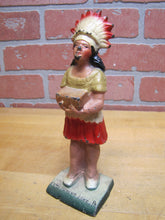 Load image into Gallery viewer, NATIVE AMERICAN INDIAN GIRL CIGAR BOX PYMATUNING LAKE PA Old Cast Iron Souvenir Statue Cigar Shop Counter Display
