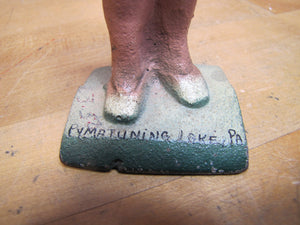 NATIVE AMERICAN INDIAN GIRL CIGAR BOX PYMATUNING LAKE PA Old Cast Iron Souvenir Statue Cigar Shop Counter Display
