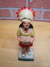 Load image into Gallery viewer, NATIVE AMERICAN INDIAN GIRL CIGAR BOX PYMATUNING LAKE PA Old Cast Iron Souvenir Statue Cigar Shop Counter Display
