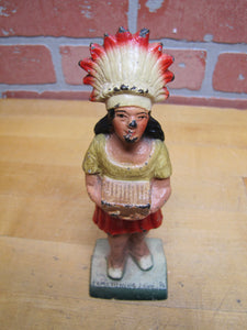NATIVE AMERICAN INDIAN GIRL CIGAR BOX PYMATUNING LAKE PA Old Cast Iron Souvenir Statue Cigar Shop Counter Display