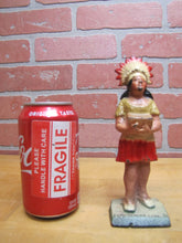 Load image into Gallery viewer, NATIVE AMERICAN INDIAN GIRL CIGAR BOX PYMATUNING LAKE PA Old Cast Iron Souvenir Statue Cigar Shop Counter Display
