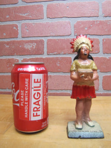 NATIVE AMERICAN INDIAN GIRL CIGAR BOX PYMATUNING LAKE PA Old Cast Iron Souvenir Statue Cigar Shop Counter Display