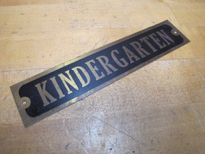 KINDERGARTEN Old Brass & Black Sign School Children Classroom Room Advertising