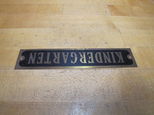 Load image into Gallery viewer, KINDERGARTEN Old Brass &amp; Black Sign School Children Classroom Room Advertising
