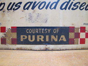 PURINA Old Farm Sign PLEASE KEEP OUT HELP US AVOID DISEASE Tin Advertising USA