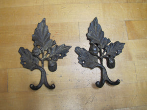 Leaves Nuts Old Brass Pair Double Hanger Hooks Decorative Arts Hardware Elements