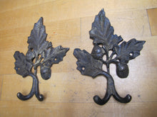 Load image into Gallery viewer, Leaves Nuts Old Brass Pair Double Hanger Hooks Decorative Arts Hardware Elements

