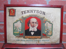 Load image into Gallery viewer, TENNYSON 5c CIGARS Old Store Display Humidor Case Sign PROP MAZER-CRESSMAN Co Made by CADILLAC Can Co CIN O USA

