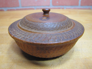 Antique 1800s Swirling Log Wooden Trinket Box Tobacco Snuff Good Luck 'Swastika' Native American Indian