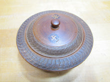 Load image into Gallery viewer, Antique 1800s Swirling Log Wooden Trinket Box Tobacco Snuff Good Luck &#39;Swastika&#39; Native American Indian
