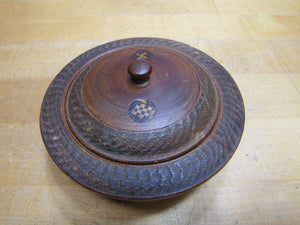 Antique 1800s Swirling Log Wooden Trinket Box Tobacco Snuff Good Luck 'Swastika' Native American Indian