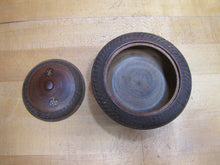 Load image into Gallery viewer, Antique 1800s Swirling Log Wooden Trinket Box Tobacco Snuff Good Luck &#39;Swastika&#39; Native American Indian
