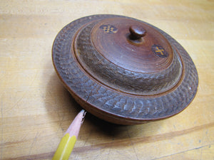 Antique 1800s Swirling Log Wooden Trinket Box Tobacco Snuff Good Luck 'Swastika' Native American Indian