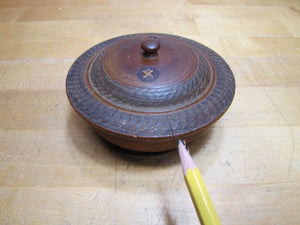 Antique 1800s Swirling Log Wooden Trinket Box Tobacco Snuff Good Luck 'Swastika' Native American Indian