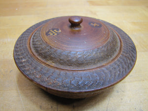 Antique 1800s Swirling Log Wooden Trinket Box Tobacco Snuff Good Luck 'Swastika' Native American Indian