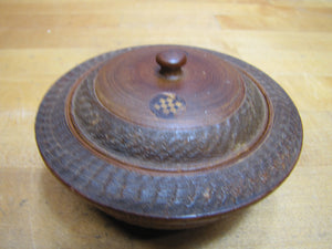 Antique 1800s Swirling Log Wooden Trinket Box Tobacco Snuff Good Luck 'Swastika' Native American Indian