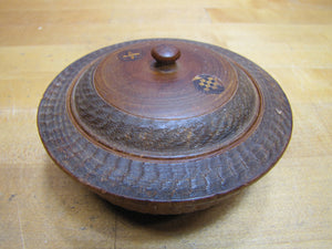 Antique 1800s Swirling Log Wooden Trinket Box Tobacco Snuff Good Luck 'Swastika' Native American Indian