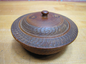 Antique 1800s Swirling Log Wooden Trinket Box Tobacco Snuff Good Luck 'Swastika' Native American Indian