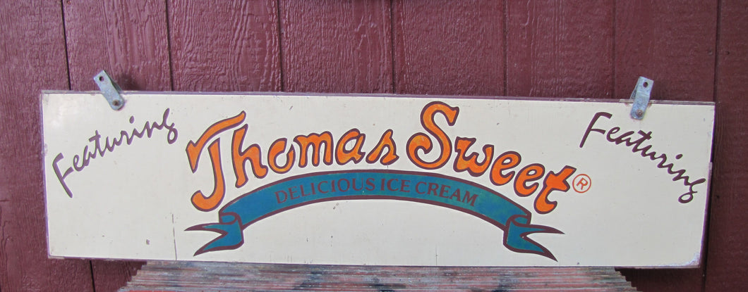 THOMAS SWEET DELICIOUS ICE CREAM Vintage Double Sided Wooden Advertising Sign