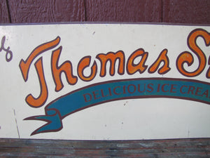 THOMAS SWEET DELICIOUS ICE CREAM Vintage Double Sided Wooden Advertising Sign