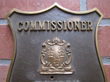 Load image into Gallery viewer, HAMDEN POLICE DEPT COMMISSIONER Brass Bronze Embossed Auto Truck Badge Sign CT
