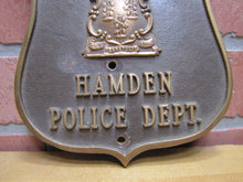 Load image into Gallery viewer, HAMDEN POLICE DEPT COMMISSIONER Brass Bronze Embossed Auto Truck Badge Sign CT
