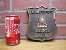 Load image into Gallery viewer, HAMDEN POLICE DEPT COMMISSIONER Brass Bronze Embossed Auto Truck Badge Sign CT
