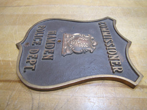 HAMDEN POLICE DEPT COMMISSIONER Brass Bronze Embossed Auto Truck Badge Sign CT