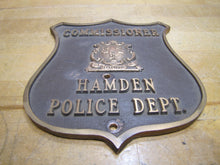 Load image into Gallery viewer, HAMDEN POLICE DEPT COMMISSIONER Brass Bronze Embossed Auto Truck Badge Sign CT
