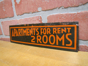APARTMENTS FOR RENT 2 ROOMS Old Ad Tin Sign B&B Hotel Motel Boarding House