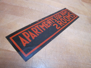 APARTMENTS FOR RENT 2 ROOMS Old Ad Tin Sign B&B Hotel Motel Boarding House