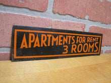 Load image into Gallery viewer, APARTMENTS FOR RENT 3 ROOMS Old Ad Tin Sign B&amp;B Hotel Motel Boarding House
