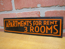 Load image into Gallery viewer, APARTMENTS FOR RENT 3 ROOMS Old Ad Tin Sign B&amp;B Hotel Motel Boarding House
